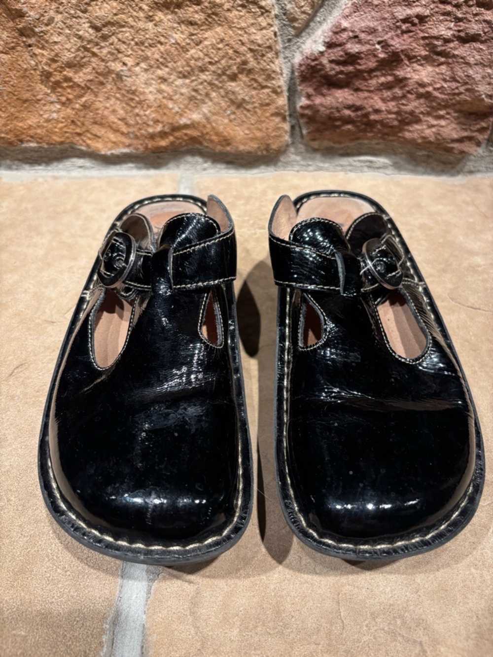 Alegria Black Patent Leather Clog Mule with Buckle - Picture 2 of 6